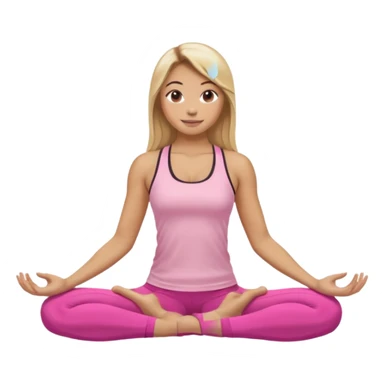 Mujer color de piel moreno clara, con cabello balayage rubio con castaño suelto y lacio y largo usando un top rosa deportivo y leggins deportivo rosa en una pose de yoga sentada, viendo hacia enfrente con ojos negros y sonriendo sin mostrar los dientes sticker