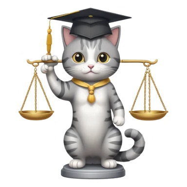 cat wearing a graduation cap, balancing the scales of justice on the tip of its tail sticker