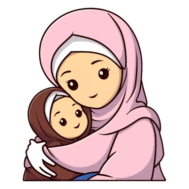 Mother in hijab hugging her child sticker