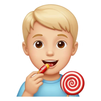 Happy kid eating a candy sticker