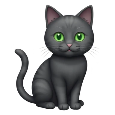 full body gorgeous solid dark grey cat with green eyes, white paws and white whiskers playing sticker
