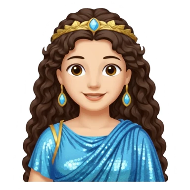 Minerva, Goddess of Wisdom from Roman Deities with long dark brown wavy hair, light blue sequin toga sticker