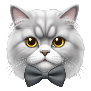 Grey and white Persian cat with a bow tie sticker