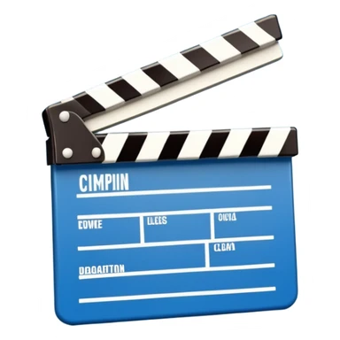 ultra simplified movie clapper with blue and white colors, two simple rectangles with a diagonal line sticker
