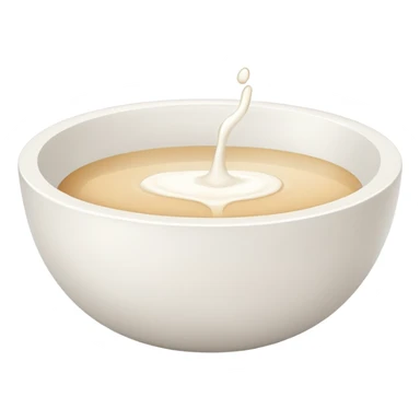 white bowl with flat white liquid inside, no gloss, no spoon, minimal, simple, clear sticker