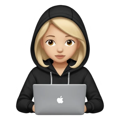 hacker girl with black hoodie and laptop sticker