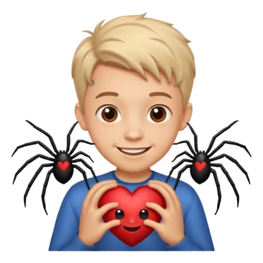 boy face spider in love give hart sticker