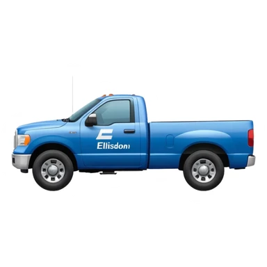 SINGLE WHITE PICKUP TRUCK SIDE VIEW ELLISDON WRITTEN ON SIDE OF TRUCK BLUE LETTERS sticker