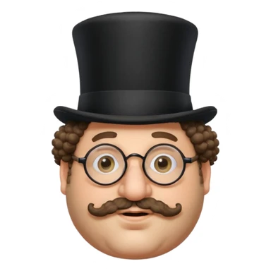 Fat Jewish man with curly hair a top hat glasses and a large nose  sticker