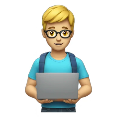 3d Animated boy with laptop website designing sticker