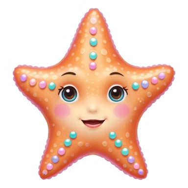 sweet starfish with plastic shine, large sparkling eyes, petite body, sweet smile, rosy cheeks, delicate textures, pastel colors with bright pops, small heart accessory, detailed shading sticker