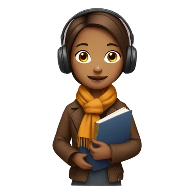 girl with brown scarf and headphones holding a book and wearing autumn clothes  sticker