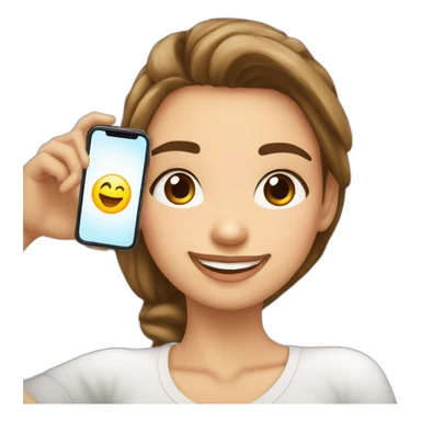 una chica blanca de 17 años haciéndose un selfie con el móvil y sonriendo sticker