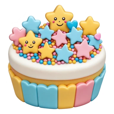small scatter of colorful sprinkles, sugar pearls, and tiny fondant shapes (stars, hearts, flowers), glossy pastel and bright tones, textures vary smooth crunchy or soft, delicately detailed shapes, soft lighting, subtle shadows, transparent background, emoji scale sticker