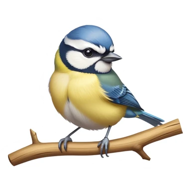 small blue tit bird with yellow chest perched on branch sticker