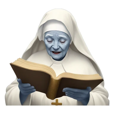 Old white nun with some wrinkles with golden blonde lots and lots of wringlets and she is reading the holy Bible scriptures with saphire blue eye colour  sticker