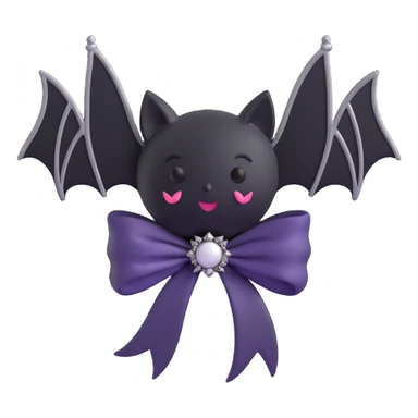 3D emoji gothic bow, white satin, silver bat brooch, black feather accents sticker
