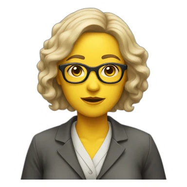 smart woman with glasses, dressed as a university professor, with yellow neutral skin sticker