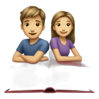 boy and girl of seven years old with an English textbook sticker