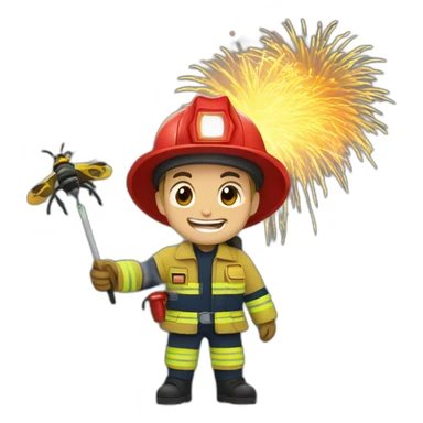 fireman with firefly and fireworks sticker