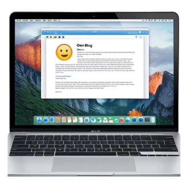 Create an emoji representing blogging as a form of content creation. The design should feature a laptop or desktop computer with an open blog page on the screen, showing visible text and perhaps a photo or graphic. Do not include any emojis or smiley faces. Make the background transparent. sticker