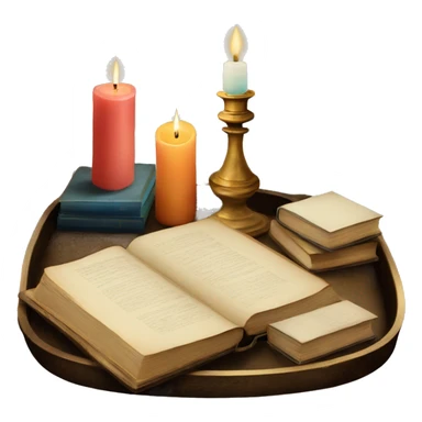 vintage tray with books and candle sticker