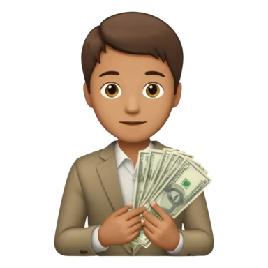 A man with a lot of money and short hair, holding a stack of money sticker