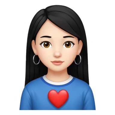 create an i phone emoji of a young 8th grade school girl, with fair skin, heart shape face, has medium length straight black hair and with hoops earrings. sticker