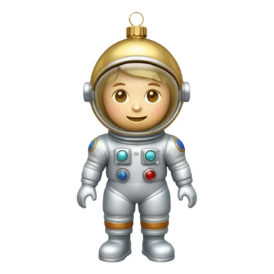 Apple iOS style 3D emoji of a vintage Soviet glass Christmas ornament shaped like a little astronaut. Shiny metallic paint, iridescent glass reflections, slightly distressed gold details. High-end
3D render, nostalgic aesthetic, isolated on a solid white background, 8k. sticker