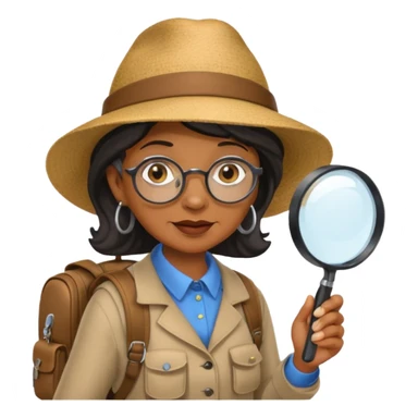 Explorer old black woman with hat and magnifying glass and backpack, portrait sticker