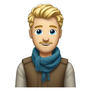 blonde guy with a taper fade, short beard, blue eyes and a big nose and a scarf in the front sticker