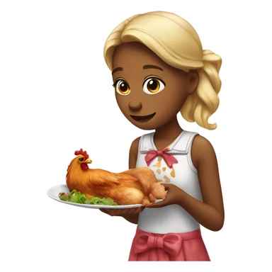Cute girl eating chicken with bow  sticker