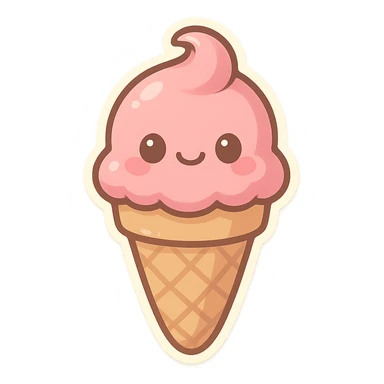 chibi sticker-style ice cream cone, cute and exaggerated sticker