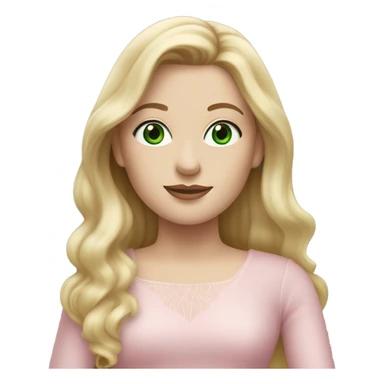 Realistic White woman with Long blonde straight hair and green eyes, wearing Long soft pink tiered tulle dress, isolated sticker