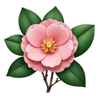 single Camellia flower, 2 leaf sticker