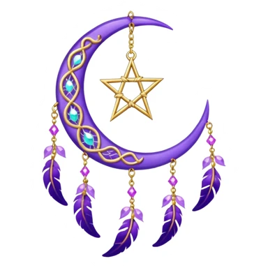 Aesthetic shiny sparkly violet crescent hanging from gold chain dreamcatcher-suncatcher hanging lilac crystals decoration  sticker
