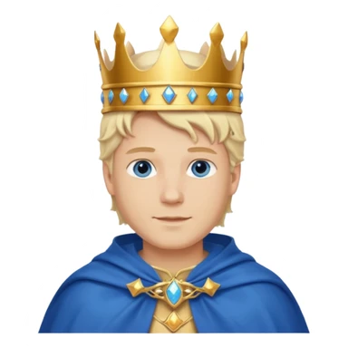 1 White king, blond hair, blue eyes, kind and benevolent vibe, gentle smile, wearing a crown and blue cloak emoji sticker