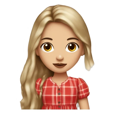 Pretty peach skin brunette woman with doll eyes and long flowing hair and red rosy cheeks in red plaid babydoll dress sticker