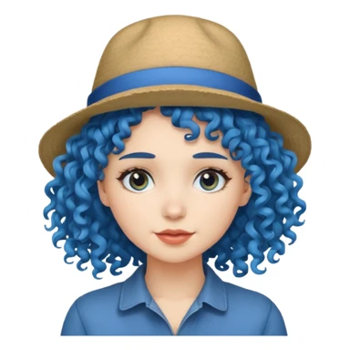 blue curly with opticals haired women with hat sticker