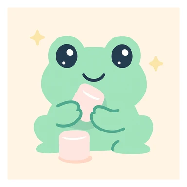 a cute frog eating marshmallows, playful style, colorful, fun, lighthearted sticker