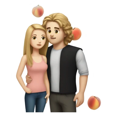 A white girl with a black square kisses a tall white guy with brown hair. There are peaches all around sticker