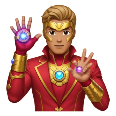 create an ironman with the infinity gauntlet emoji make it look really nice and make him snap his fingers with the infinity stone sticker