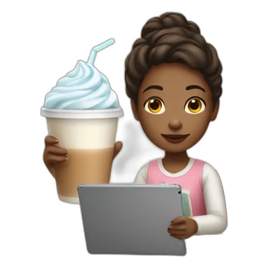 girl with iPad and ice-latte sticker