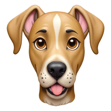 Cinematic Comical Fawn Great Dane Portrait Emoji, Head tilted dramatically with an exaggeratedly amused expression, featuring a sleek fawn Fur, wide, expressive amber eyes filled with playful disbelief, Simplified yet hilariously expressive features, highly detailed, glowing with a slightly sassy glow, high shine, dramatic yet playful, stylized with an air of cheeky mischief, bright and endearing, soft glowing outline, capturing the essence of a spirited and over-the-top guardian, so meme-worthy it feels like it could side-eye its way into internet fame instantly! sticker