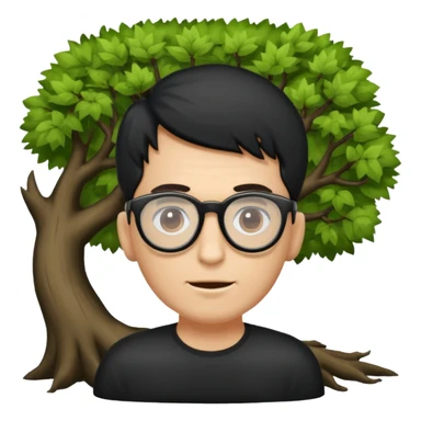 Une souche d'arbre mort avec un homme noir à lunette couché dessous sticker