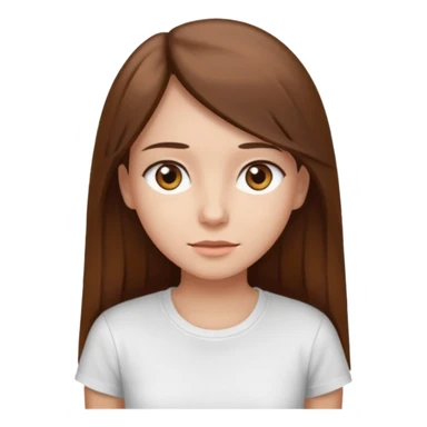 Chica de pelo liso ,largo y marrón con ojos color marrón claro y una camiseta blanca y la piel blanca sticker