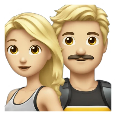 Blonde girl going to the gym with a black haired white guy with a moustache  sticker