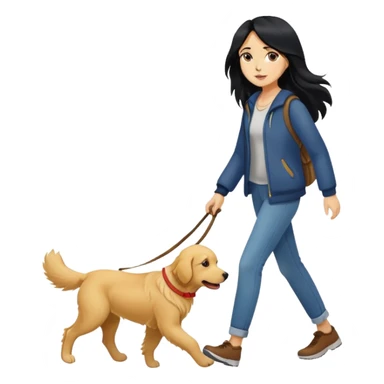 Long black hair - girl walking with a golden retriever sticker
