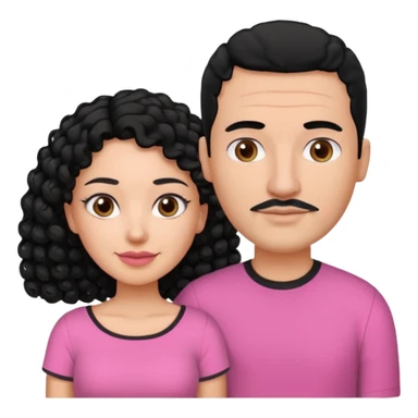 A picture if a couple. the man is a Mexican man with  black hair, a bald hair cut and black shirt on. the woman is mixed with black and white, with curly shoulder length hair and a pink shirt on sticker