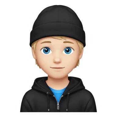 handsome and young teen pinterest boy good at fashion. popular among 'that brat girl', wearing hoodie (no blue) and beanie with blue eye  and little smile  sticker